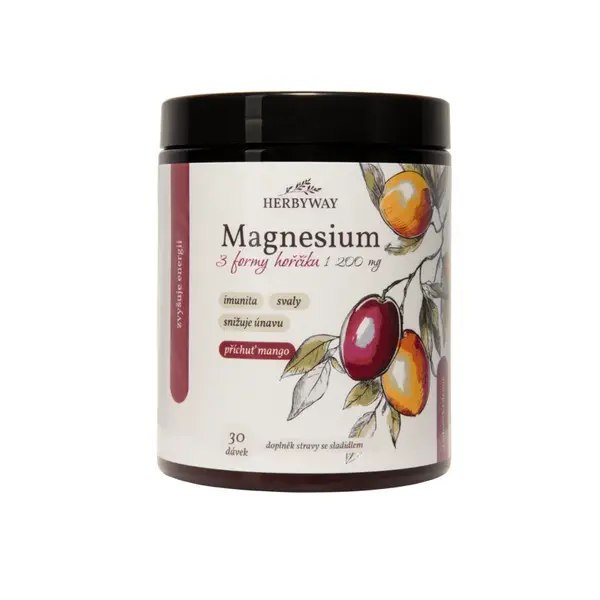 Herbyway Magnesium 3 formy hořčíku 1 200 mg 170 g mango