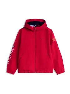 TOMMY HILFIGER Prechodná bunda 'Logo Graphic Relaxed'  červená / biela