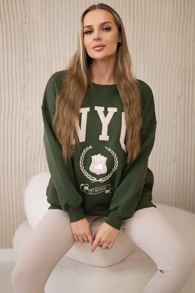 Bavlněný set zateplená mikina + legíny khaki