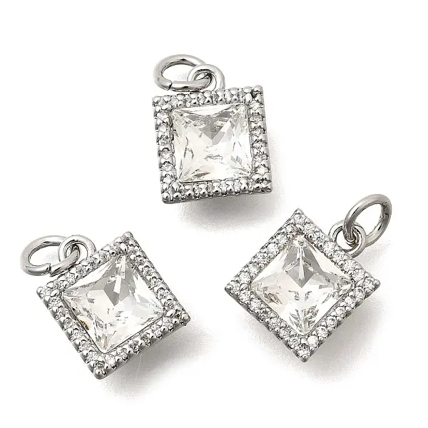 Brass Micro Pave Clear Cubic Zirconia and Glass Pendants