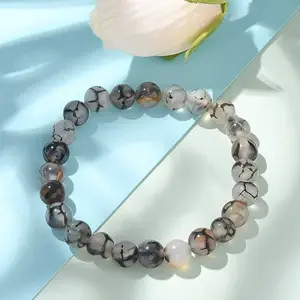 Natural Dragon Veins Agate Beaded Stretch Bracelets