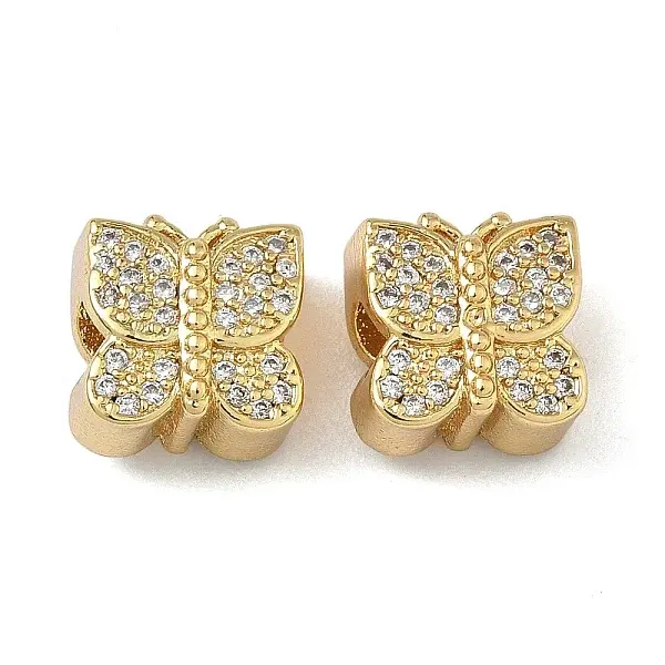 Brass Micro Pave Clear Cubic Zirconia Beads