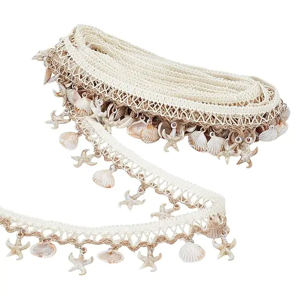 Polyester with Resin Shell Shape & Starfish Charm Lace Ribbon