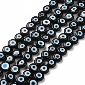 Handmade Evil Eye Lampwork Flat Round Bead Strands