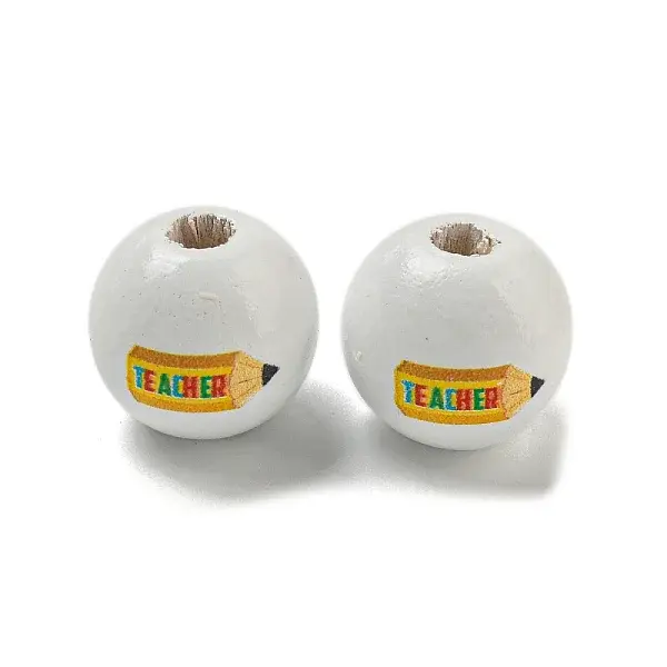 School Theme Printed Wood European Beads