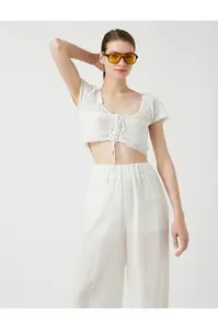 Koton Crop Athlete Knit with Lacing Detail