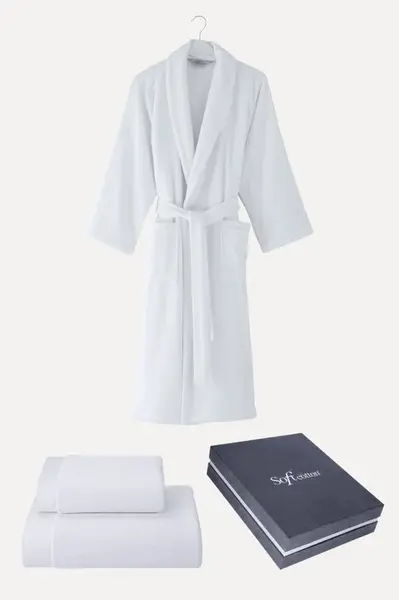 Unisex župan MICRO COTTON + ručník + osuška + dárkový box Bílá M