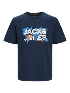 JACK & JONES Tričko 'JCODust'  modrá / námornícka modrá / oranžová / biela