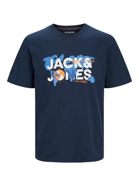 JACK & JONES Tričko 'JCODust'  modrá / námornícka modrá / oranžová / biela