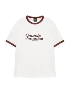 Pull&Bear Tričko 'GRANDE SQUADRA'  vínovo červená / prírodná biela