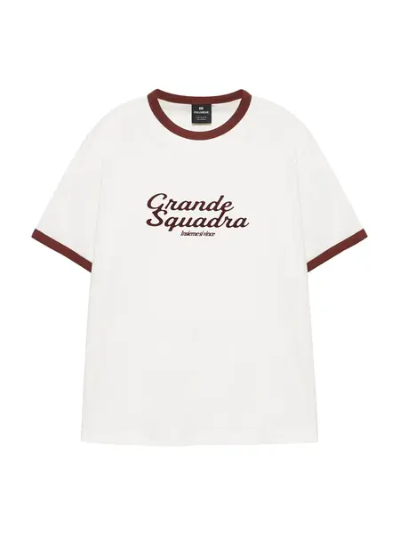 Pull&Bear Tričko 'GRANDE SQUADRA'  vínovo červená / prírodná biela