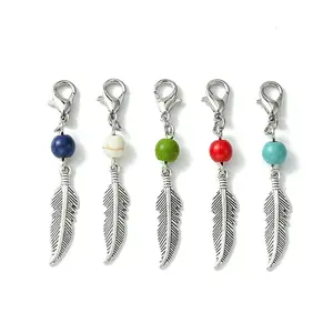 30Pcs 5 Colors Alloy Feather Pendant Decorations