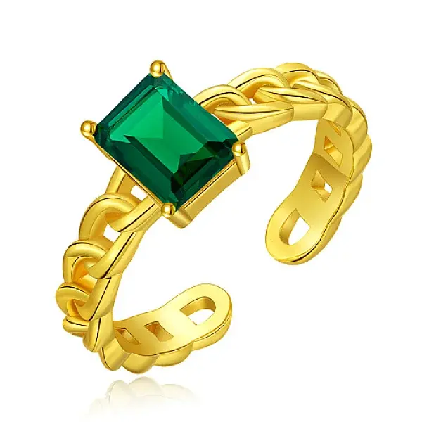 Golden Brass Micro Pave Cubic Zirconia Solitaire Ring
