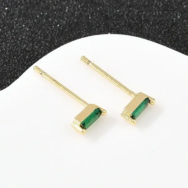 Rectangle Brass Micro Pave Cubic Zirconia Stud Earrings