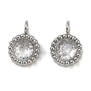304 Stainless Steel Micro Pave Cubic Zirconia Charms