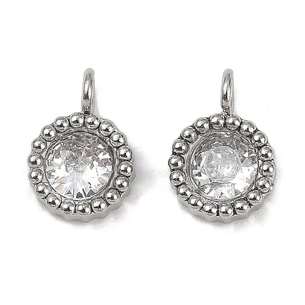 304 Stainless Steel Micro Pave Cubic Zirconia Charms