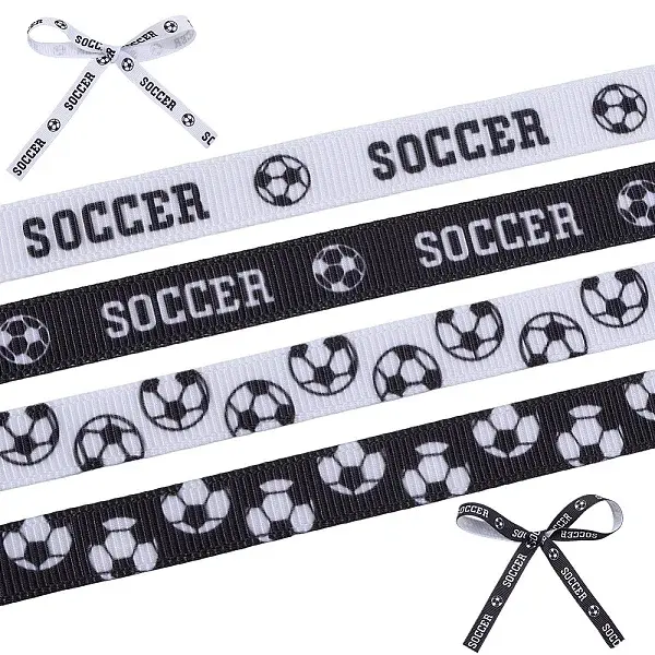 4 Rolls 4 Styles Polyester Sport Ball Printed Grosgrain Ribbon