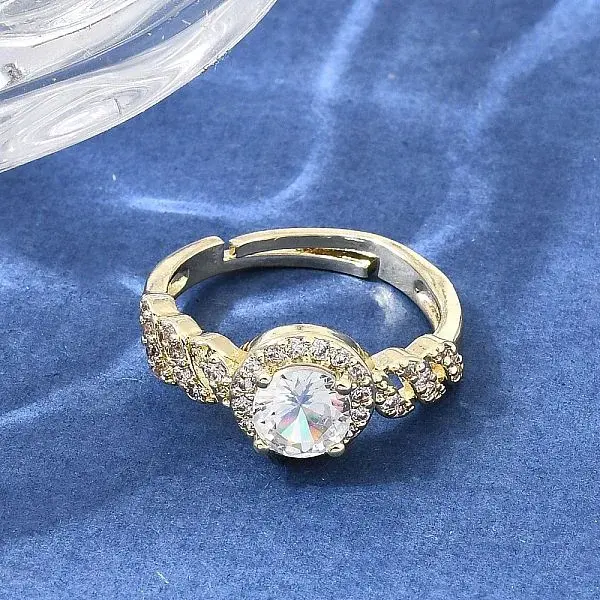 Brass Micro Pave Clear Cubic Zirconia Cuff Open Rings