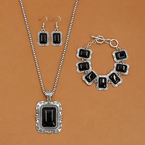 Rectangle Alloy with Synthetic Turquoise Pendant Necklaces & Dangle Earrings & Link Bracelets Sets