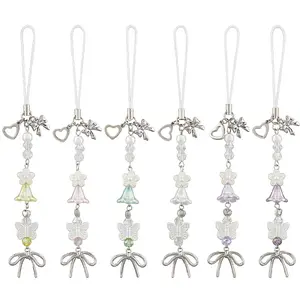 6Pcs Glass & Acrylic & Alloy Mobile Straps