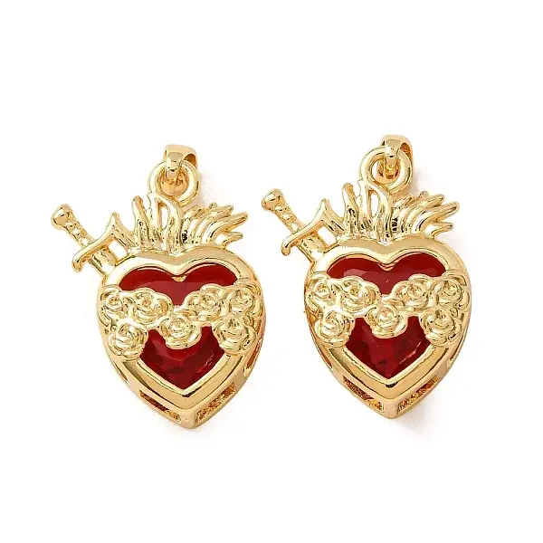 Brass Pave Red Cubic Zirconia Pendants