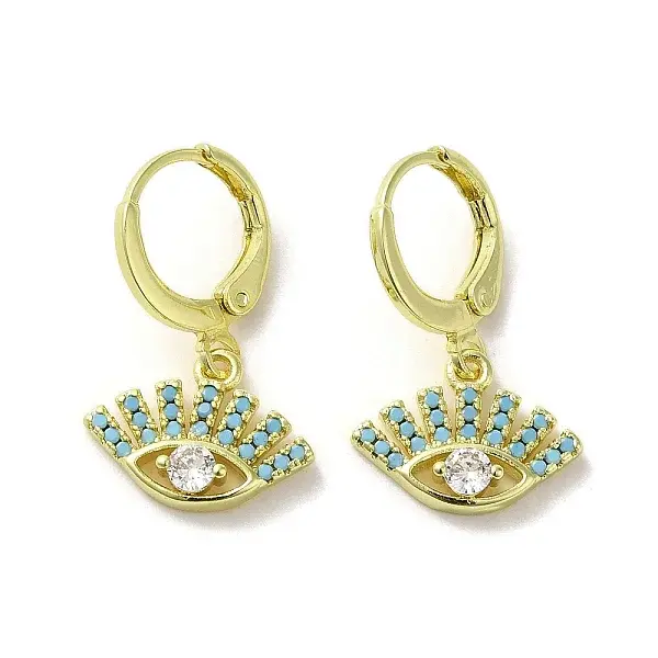 Eye Golden Brass Dangle Leverback Earrings