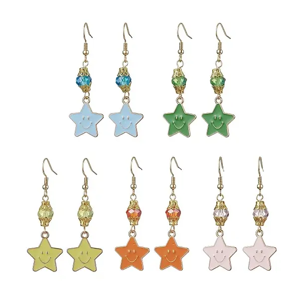 304 Stainless Steel Glass Dangle Earrings