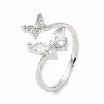 Clear Cubic Zirconia Butterfly Open Cuff Ring