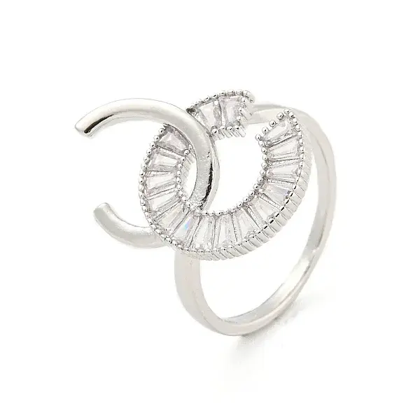 Letter C Brass Micro Pave Clear Cubic Zirconia Open Cuff Rings