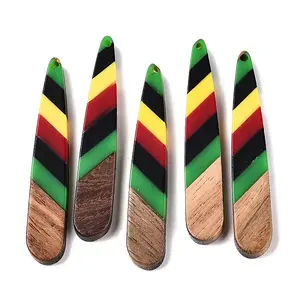 Jamaican Colour Epoxy Resin & Walnut Wood Pendants