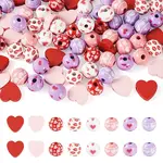 80Pcs 8 Styles Valentine's Day Printed Wood Beads