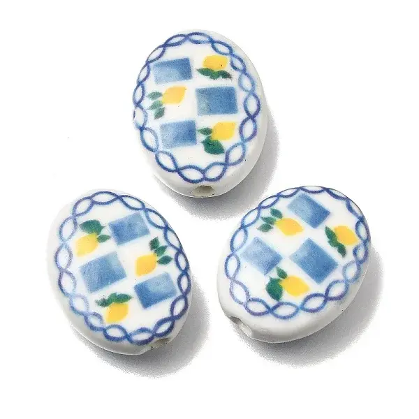 Hand Painted Oval Porcelain Beads