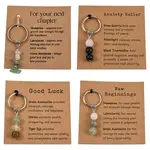 4 Styles Round Natural Mixed Stone Keychains