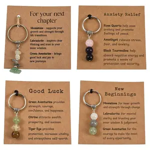 4 Styles Round Natural Mixed Stone Keychains