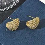 C-Shaped Brass & Clear Cubic Zirconia Stud Earrings