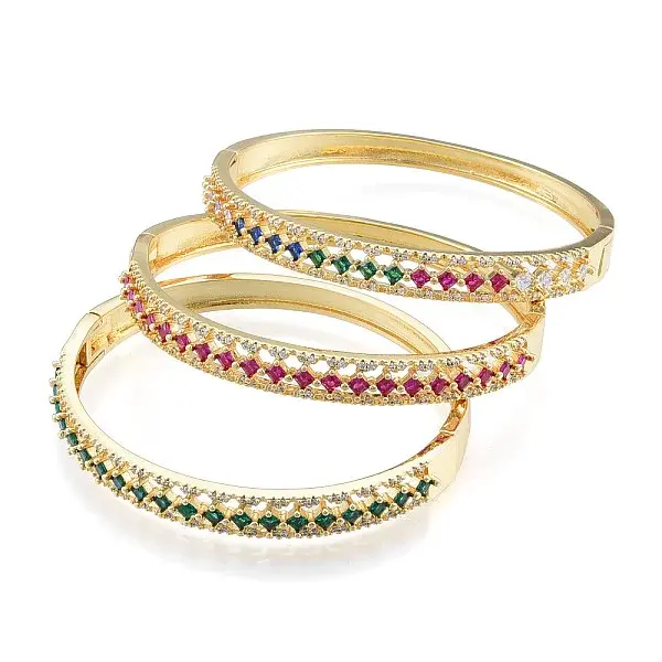 Cubic Zirconia Rhombus Hinged Bangle