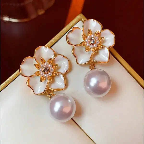 Alloy & Rhinestone & Plastic Pearl Stud Dangle Earrings