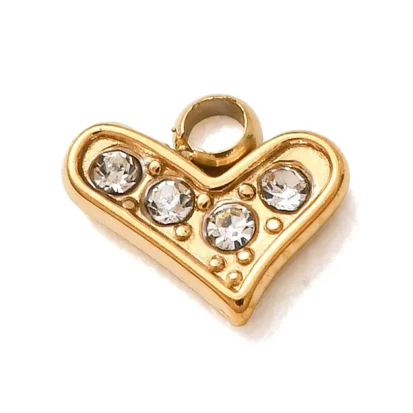 304 Stainless Steel Micro Pave Clear Cubic Zirconia Charms