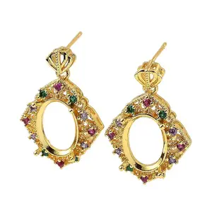 Rack Plating Brass with Cubic Zirconia Stud Earrings Finding