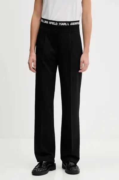 Kalhoty Karl Lagerfeld Jeans dámské, černá barva, high waist, A4W10142