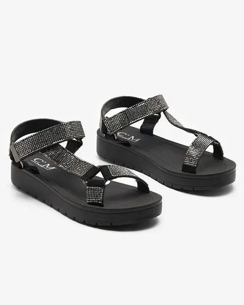 Resti Women's sandals with zircons in black Qroc- Footwear