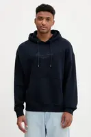 Bavlněná mikina Guess Jeans pánská, tmavomodrá barva, s kapucí, hladká, M5YQ16 KCPR1