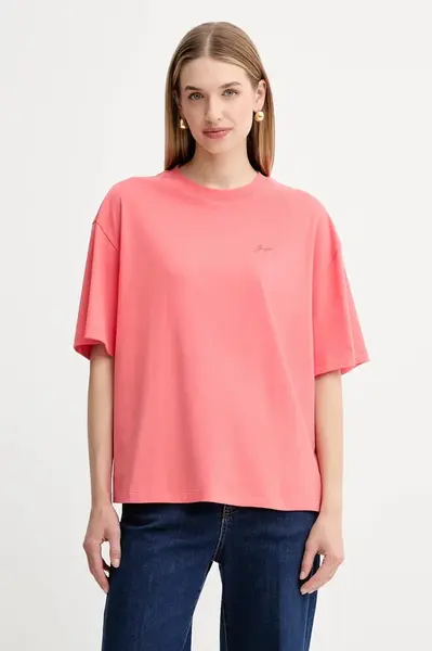 Bavlněné tričko BOSS Orange dámské, růžová barva, 50545498