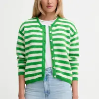 Kardigan s příměsí vlny American Vintage GILET ML COL ROND zelená barva, VITO19E