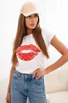 Kesi Dámská bavlněná blůza s krátkým rukávem a potiskem rtů bílá