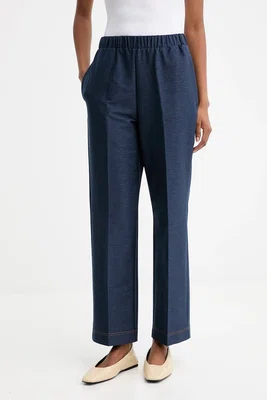 Kalhoty MM FEROCE dámské, tmavomodrá barva, high waist, 2526786017600