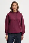 Bavlněná mikina Armani Exchange dámská, vínová barva, s kapucí, hladká, XW000748 AF16114
