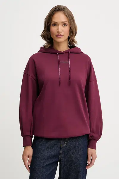 Bavlněná mikina Armani Exchange dámská, vínová barva, s kapucí, hladká, XW000748 AF16114