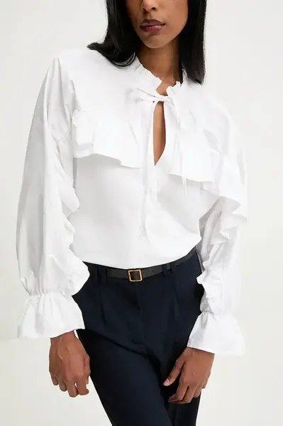 Košile Answear.LAB dámská, bílá barva, relaxed, s vázaným výstřihem