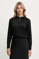 Hedvábná halenka BOSS dámská, černá barva, hladká, 50548224